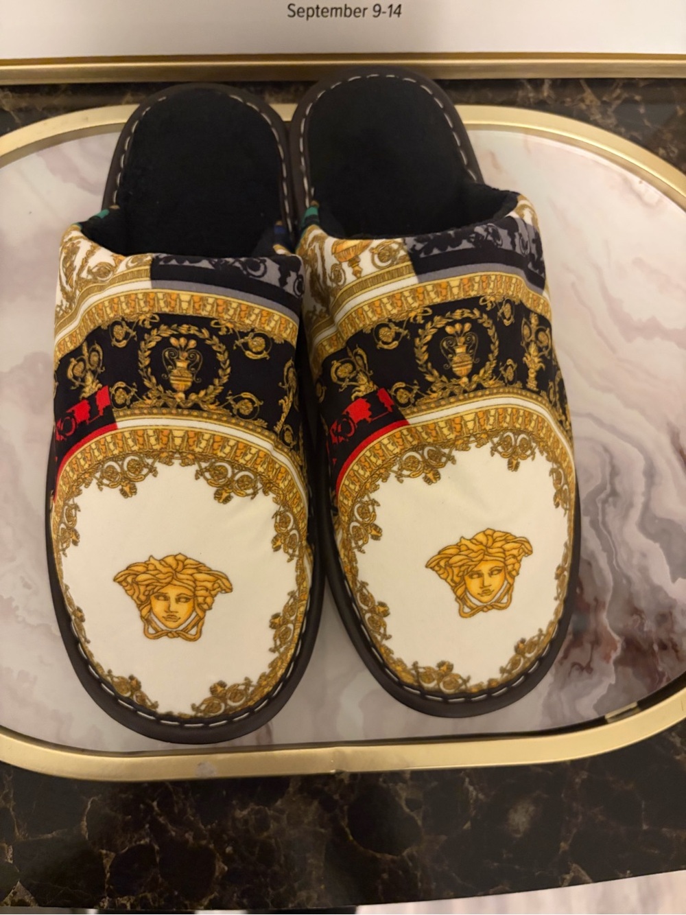 Unisex Patterned Slip-On House Shoes in Black & White